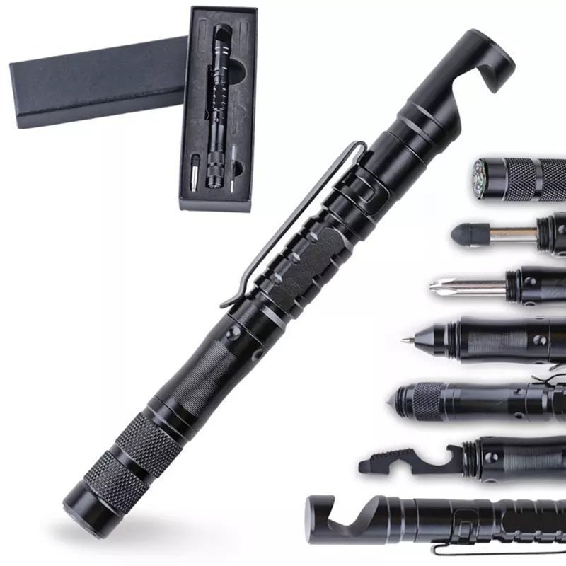Multifunktionaler taktischer Stift-Handyhalter, taktischer Selbstverteidigungsstift, Touchscreen-Stift, Outdoor-Überlebenswerkzeug mit Kompass