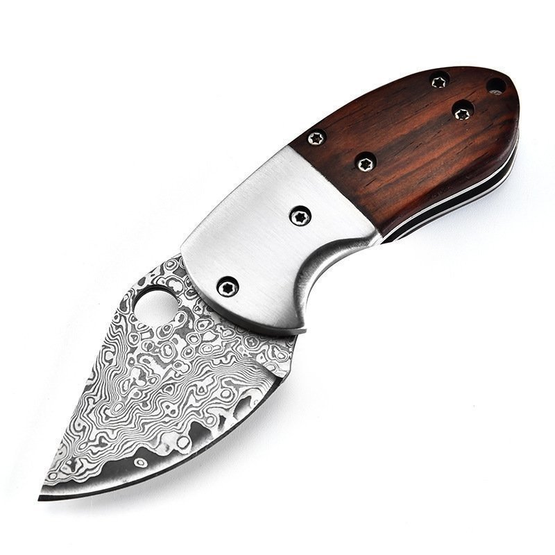 Mini-Mantis-Messer, Klappmesser aus Damaststahl, Holzgriff, Taschenmesser, tragbar, Auspacken