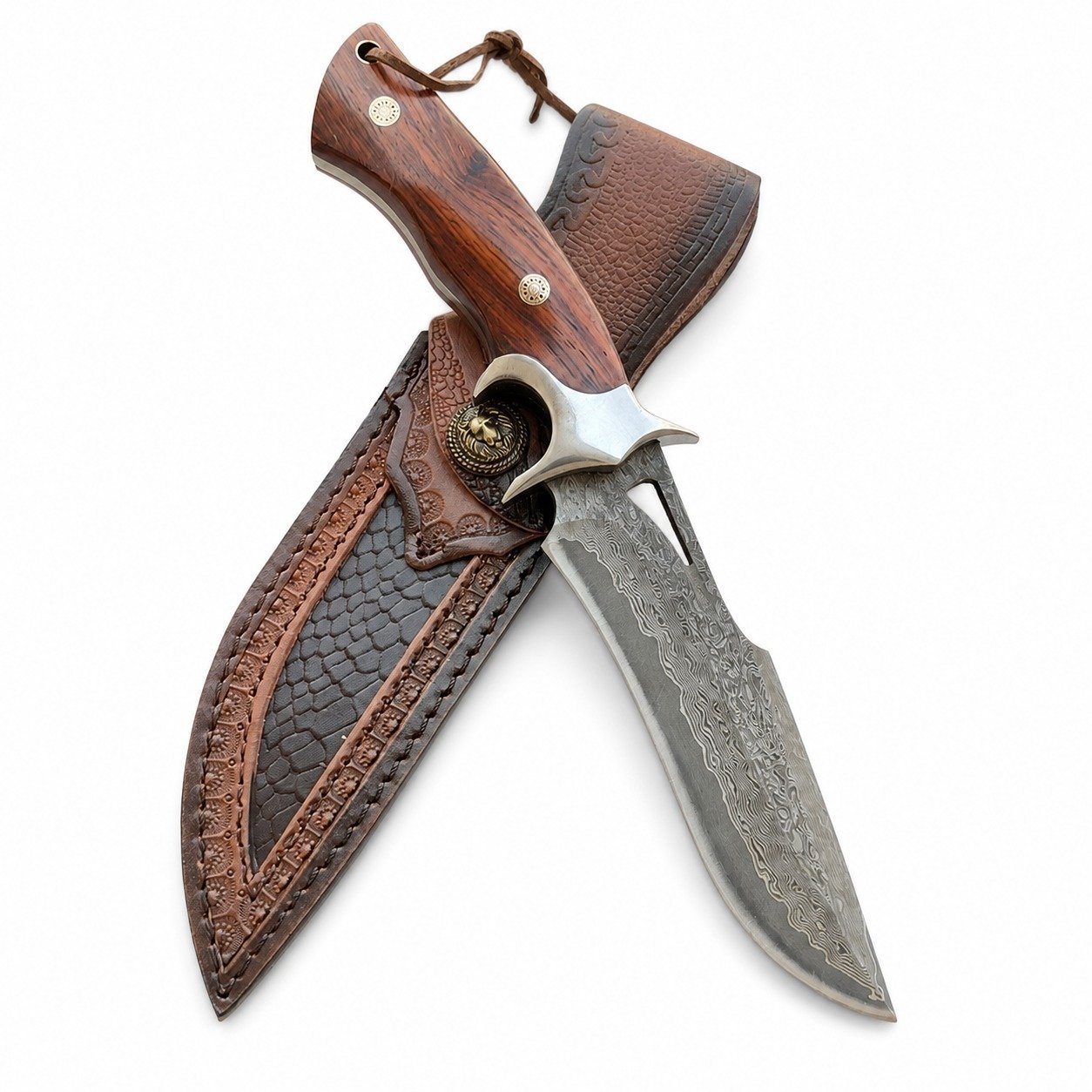 Drop Point Messer Feste Klinge Jagd Überleben Kampf Outdoor Damaskus Stahl Holz