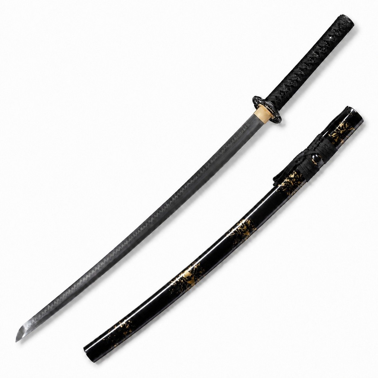 Schwarzes Drachenwellen-Samurai-Messer mit feststehender Klinge