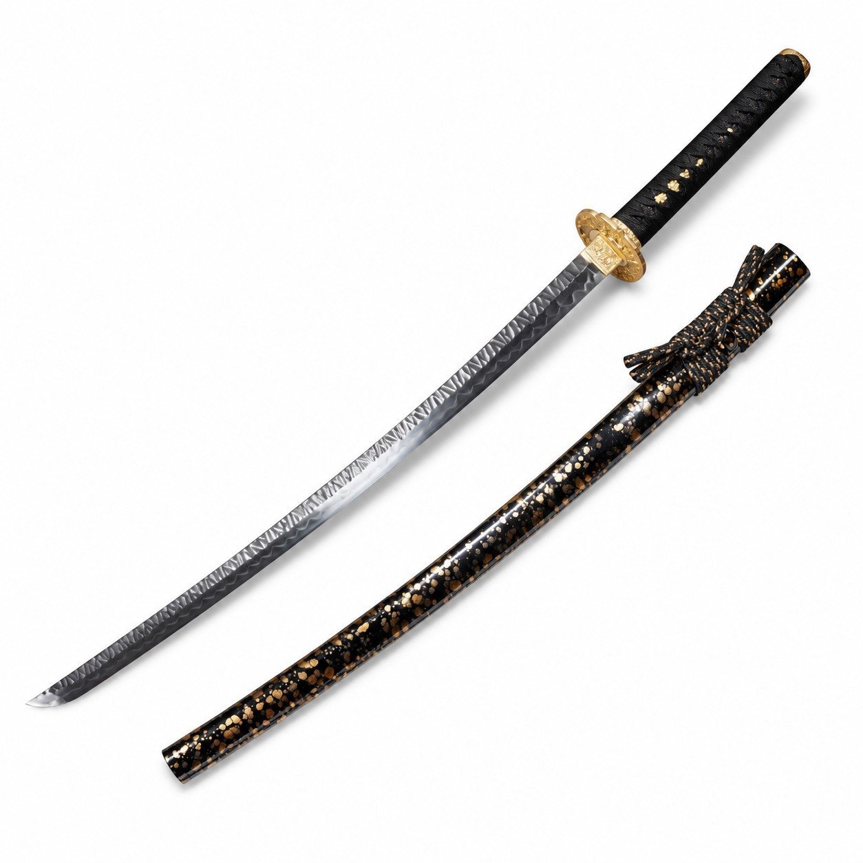 Handgefertigtes gehämmertes schwarzes Samurai-Messer mit feststehender Klinge von Ghost