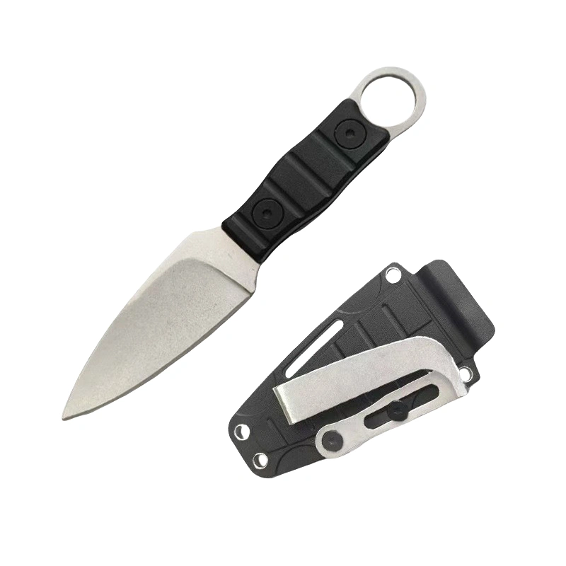 Gerades Outdoor-Messer, hohe Härte, Schärfe, taktisches kleines gerades Messer, mit K-Scheide A-7 Stonewashed/Schwarzer Griff