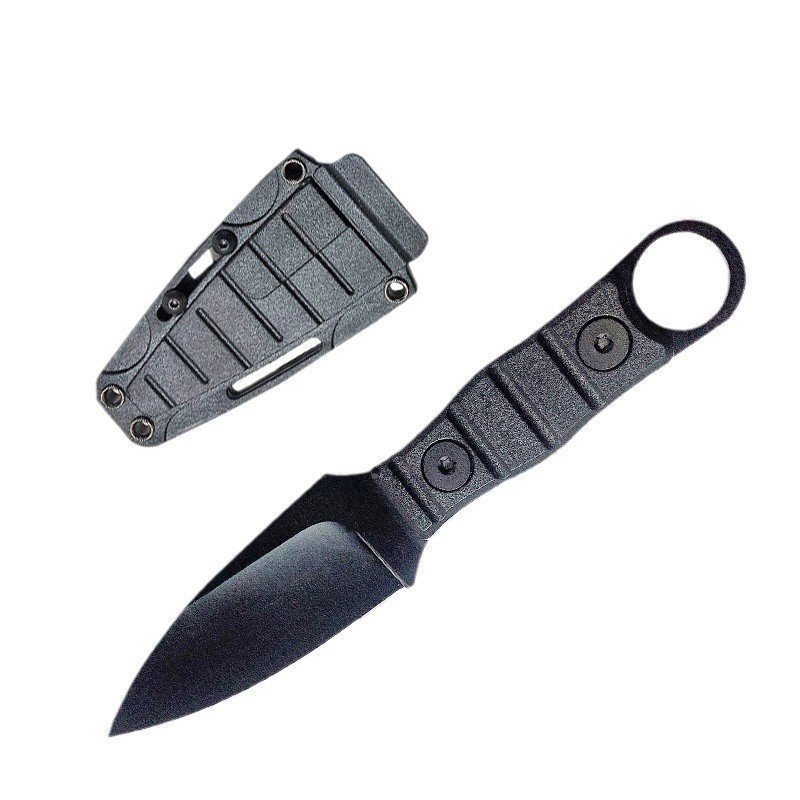 Gerades Outdoor-Messer, hohe Härte, Schärfe, taktisches kleines gerades Messer, mit K-Scheide A-6 Schwarz/schwarzer Griff