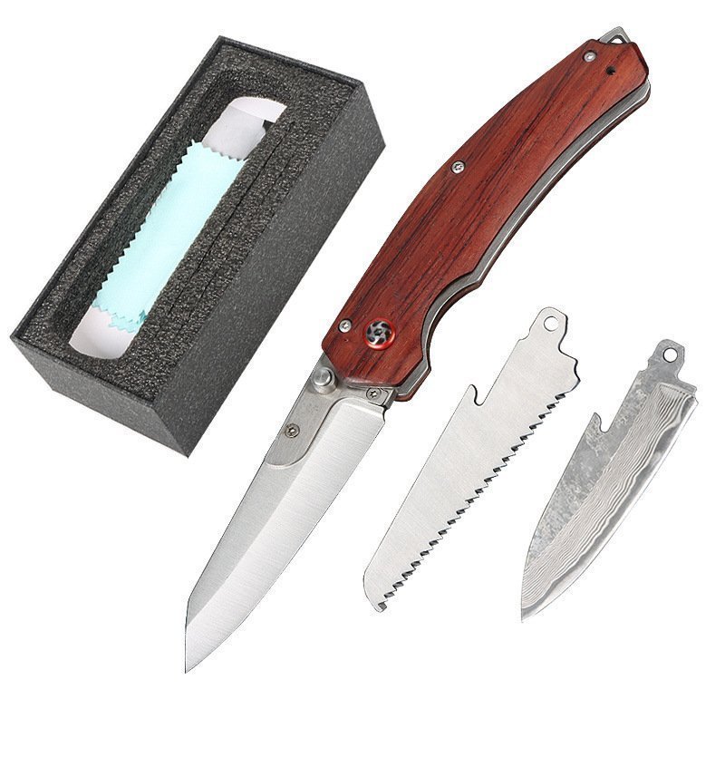 Wildnis-Survival-Klappmesser, multifunktionales, abnehmbares Damaskus-Klappmesser