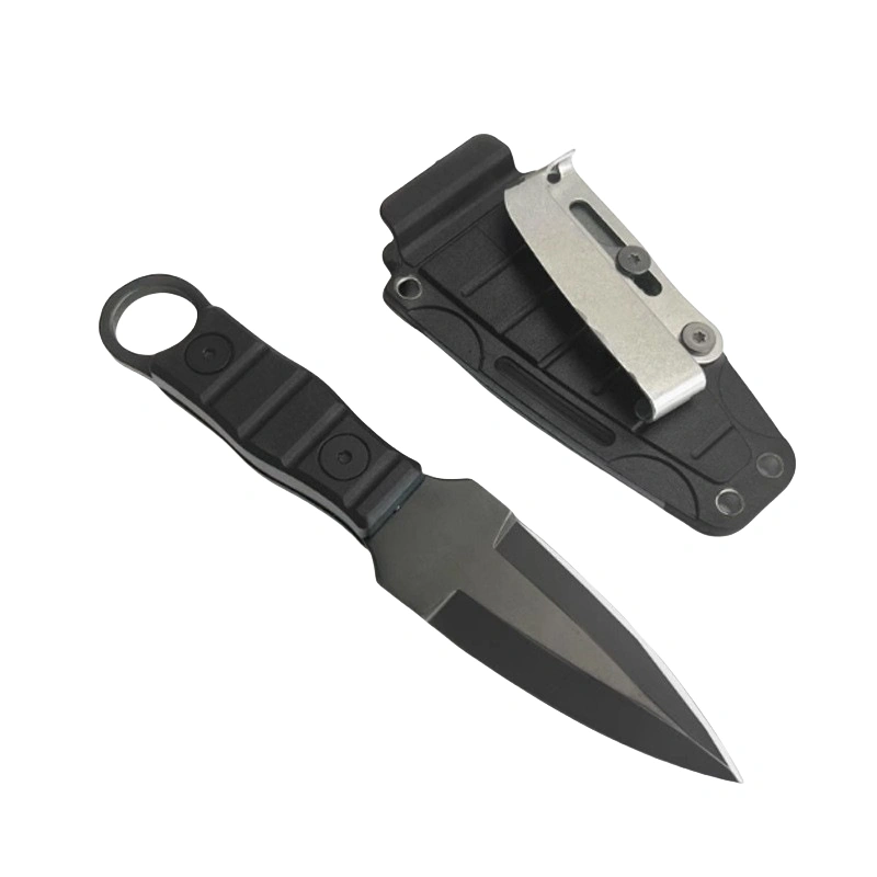 Gerades Outdoor-Messer mit hoher Härte und Schärfe. Taktisches kleines gerades Messer mit K-Scheide A-1 schwarz/schwarzem Griff