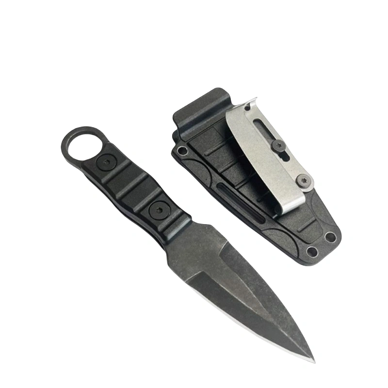 Gerades Outdoor-Messer, hohe Härte, Schärfe, taktisches kleines gerades Messer, mit K-Scheide A-2 Stone Wash/schwarzer Griff